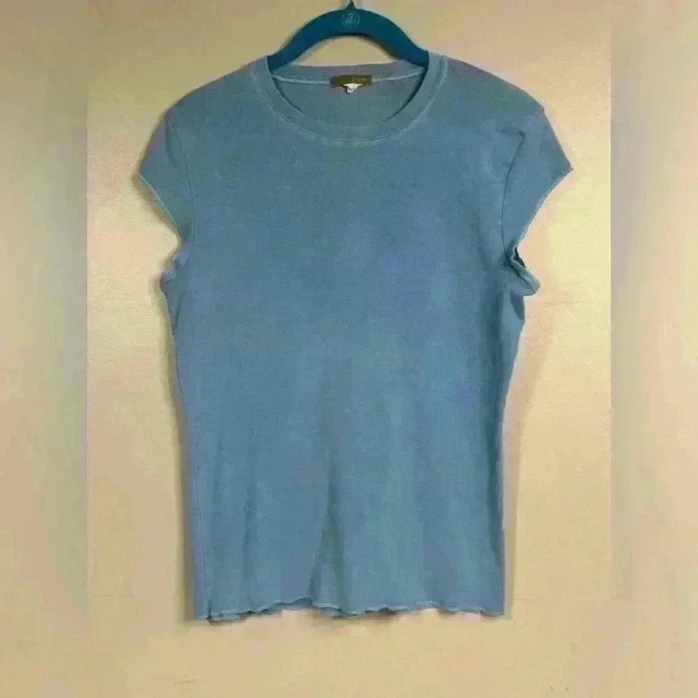 J Crew cap sleeve stretch form fit blue short sleeve cotton tee shirt size large